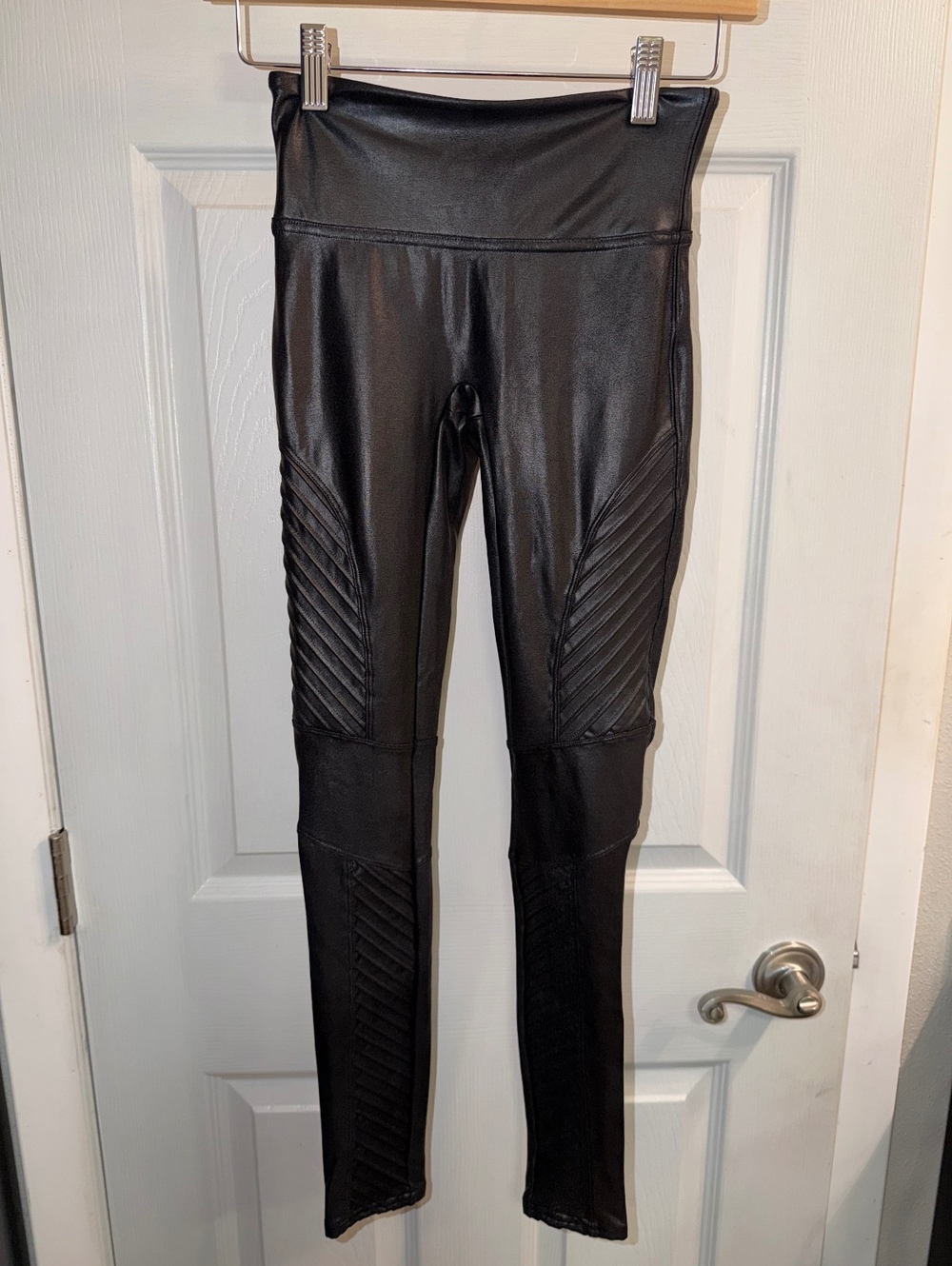 SPANX Black Faux Leather Moto Leggings High Rise Size XS NWOT